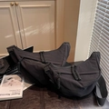 Dark gray nylon crescent crossbody bags in two sizes with woven rope zippers - L / Black
