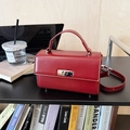 Minimalist bright red crossbody square bag with silver metal lock and top handle - Red