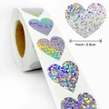 Rotolo di adesivi a cuore olografici argento da 1 pollice con effetto laser arcobaleno - Piccolo / Forma di Cuore