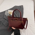 Chic dark red glossy faux leather bucket bag with golden buckle and crossbody strap - Wine Red (No Pendant)