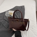 Minimalist burgundy bucket bag in glossy faux leather with vintage gold hardware - Coffee (No Pendant)