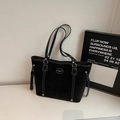 Black matte suede tote bag with contrast white stitching and gold studs MIKAXIQI - Black (Without Charm)