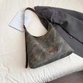 Retro distressed taupe tote bag with washed texture and premium leather shoulder strap - Ebony without Pendant