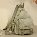 Sage green soft faux leather crossbody chest bag with adjustable strap and metal logo - Green