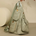 Bolso de pecho vintage verde oliva con múltiples bolsillos con cremallera - Verde