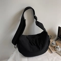 Black casual nylon crescent crossbody bag with wide adjustable strap and large capacity - Black
