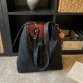 Retro black large Hobo shoulder bag in soft suede with clover tassel charm - With Charm / Black