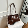 Dark brown oil wax leather tote bag with elegant heart-shaped coin purse attachment - Brown