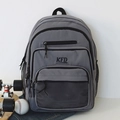 Rookgrijze canvas rugzak met grote capaciteit en KFD-borduurwerk voor reizen en school - Grijs