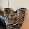 Outdoor camouflage tote bag with durable canvas material and gray woven handles - Gray