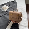 Chic khaki square crossbody bag with decorative straps and vintage gold hardware - Khaki
