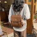 Sac à dos vintage en cuir PU marron avec serrure dorée et breloque ours en peluche - Marron avec pendentif