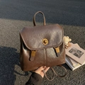 Sac à dos rétro en cuir PU marron foncé avec fermoir en métal et breloque ours - Café avec Pendentif