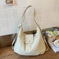 Bolso tote grande de nailon blanco crema en tela impermeable con cierre de presión - Blanco Roto