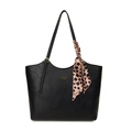 Borsa tote nera in pelle PU con elegante sciarpa leopardata sul manico superiore - Nero