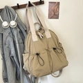 Waterproof khaki nylon backpack for women with drawstring detail and dual handles - Khaki