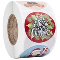 Rotolo di etichette rotonde Buon Natale con motivi di Babbo Natale e omini di pan di zenzero - Stile Piccolo / Come mostrato