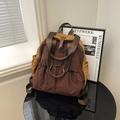 Waterproof nylon backpack in brown and yellow color block with drawstring pocket - Coffee