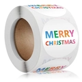 Roll of colorful Merry Christmas round adhesive stickers for festive gift seal decor - 38mm (1.5 Inch)