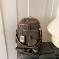 Sac à dos vintage en cuir marron avec plusieurs poches et breloque chien mignon - Marron