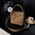 Secchiello vintage francese marrone chiaro con cinturino in pelle e chiusura a girello - Marrone Foglia