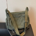 Fashionable dark green corduroy tote bag with multi-pocket design and canvas strap - Green