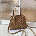Bolso bandolera de cuero sintético trenzado marrón caramelo con asas y correa - Caqui