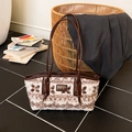 Retro-Woll-Tote-Bag mit brauner geometrischer Textur und Ledergriffen für Damen - Braun