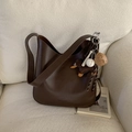 Vintage dark brown patent leather tote bag with unique baseball and dachshund charms - With Charm / Brown