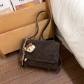 Vintage dark brown suede messenger bag with plush bear charm and adjustable shoulder strap - Coffee with Pendant