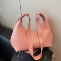 Pink lychee grain leather hobo bag with unique double straps and silver metal rings - Pink