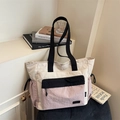 Grande borsa tote color-block panna e rosa con coulisse laterali e manici neri - Viola