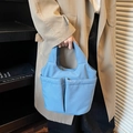 Blue nylon tote bag with dual front pockets for daily commute and casual use - Blue