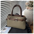 Bolso bandolera de lona verde militar con adornos de cuero marrón y herrajes plateados - Verde