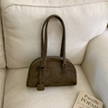 Retro dark brown suede Boston bag with long shoulder straps and vintage pillow bag design - Green