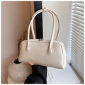 Sac Boston crème minimaliste en cuir PU avec longues anses pour porté sous le bras - Blanc