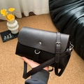 Dark brown retro crossbody bag with lychee texture and metallic ring buckle detail - Brown