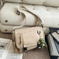 Beige large capacity waterproof nylon messenger bag with cute dinosaur pendant - With Charm / Khaki