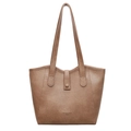 Borsa tote minimalista in ecopelle marrone con chiusura a scatto per il pendolare - Marrone Sabbia