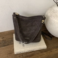Retro dark coffee frosted leather shoulder bag with gold hardware and wide strap - Latte Coffee