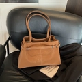 Grand sac cabas marron rétro en cuir synthétique mat avec boucle argentée - Marron