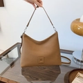 Borsa a tracolla marrone plissettata con manico e fibbia quadrata chic - Cachi