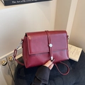 Retro burgundy matte faux leather crossbody bag with silver buckle and shoulder strap - Burgundy