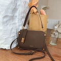 Retro dark brown pebbled leather crossbody bag with elegant gold turn-lock closure - Brown