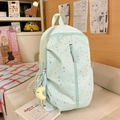 Mint green school backpack with silver star print and yellow moon plush charm - Green (With Moon Pendant)