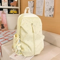 Minimalist light yellow student backpack with star patterns and cloud charm accessory - Yellow (With Moon Pendant)