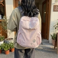 Rosafarbener leichter Nylon-Rucksack mit Katzenpfoten-Prints und grauen Trägern - Rosa