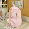 Light pink student backpack featuring silver star patterns and yellow moon plush charm - Pink (With Moon Pendant)