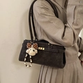 Brown suede-texture underarm bag with metal twist lock and cute plush puppy charm - Coffee with Pendant