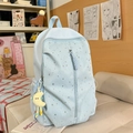 Light blue school backpack with silver star patterns and a yellow moon charm - Blue (With Moon Pendant)